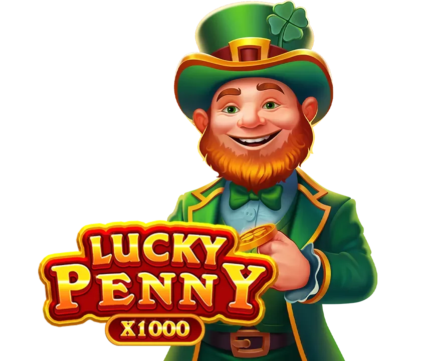 幸運幣大亨 x1000 主視覺,戴綠色高帽的紅髮小妖精與 LUCKY PENNY X1000 標誌
